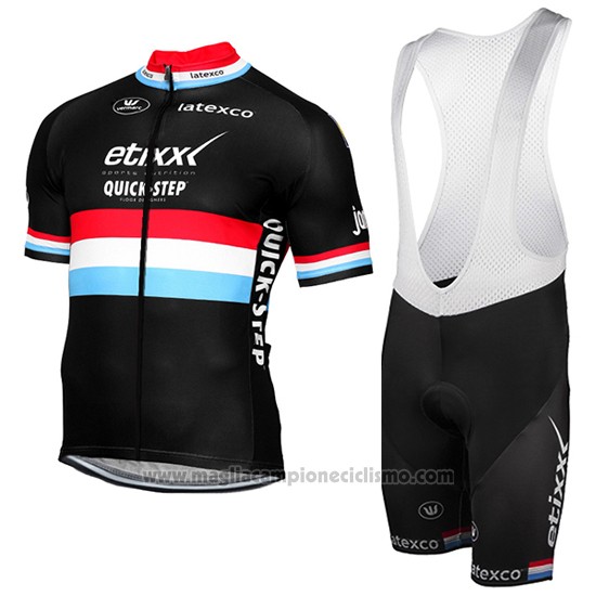 2017 Abbigliamento Ciclismo Etixx Quick Step Campione Lussemburgo Nero Manica Corta e Salopette